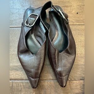 Zara Maroon Brown Leather Slingback Mules